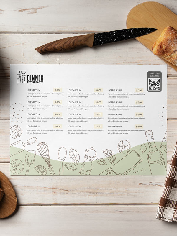 Manteles Menú de Papel con Ilustraciones Culinarias - Imagen 4