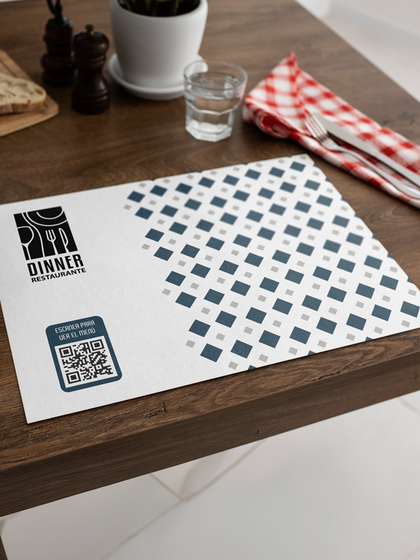Mantel de Papel Patrón Geométrico Rombos Azules y QR - Imagen 4