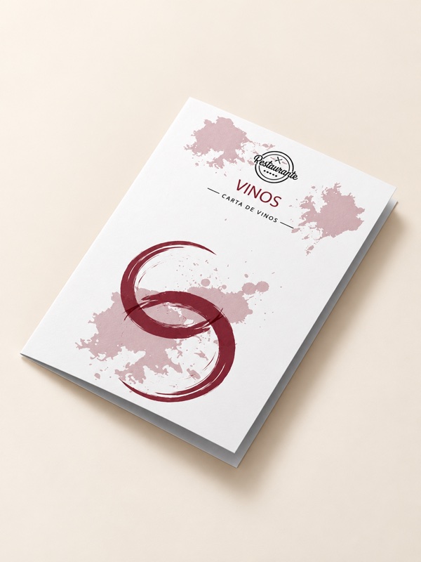 Carta de vinos personalizada A4 con portada blanca y diseño burdeos de Gráficas Minerva, Córdoba