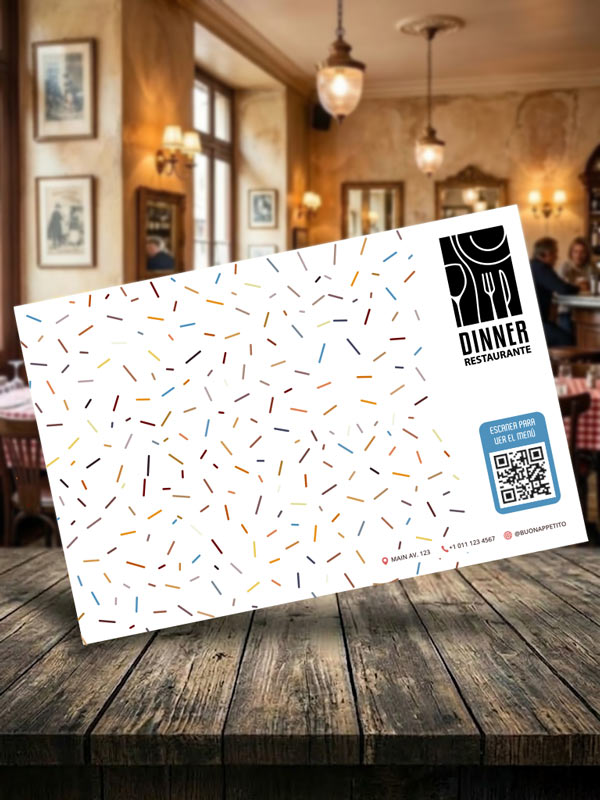 Mantel de Papel Confetti Multicolor con QR