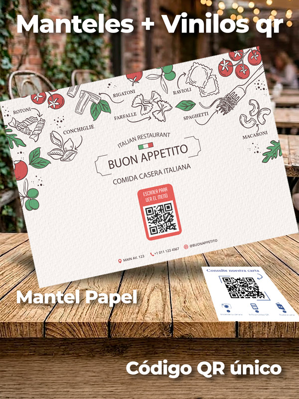 Pack Horeca 360° – 1.000 Manteles de Papel + 25 Vinilos QR + Menú Gratis