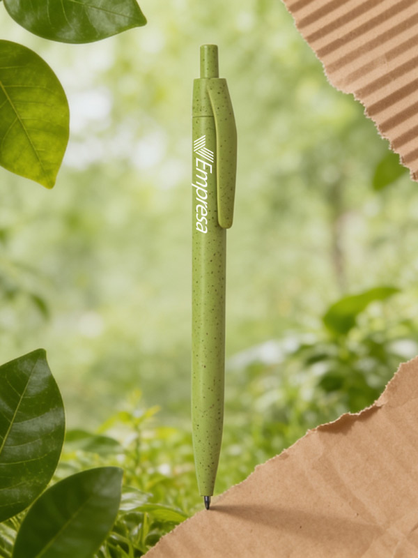 Bolígrafo de caña de trigo personalizado junto a material de oficina ecológico