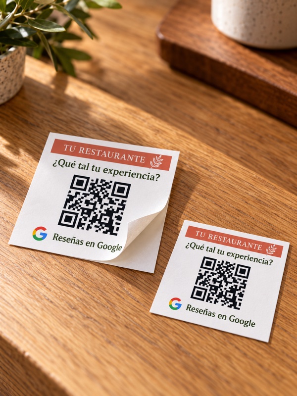 Detalle del papel adhesivo mate de las pegatinas QR para restaurantes, con su papel protector