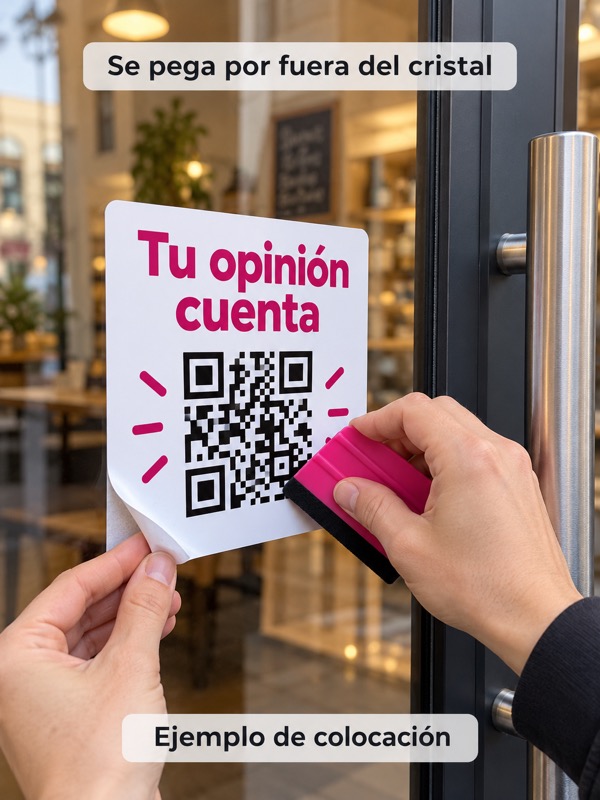 Vinilo QR · Cómo pegarlo por fuera del cristal. Ejemplo de diseño personalizado.