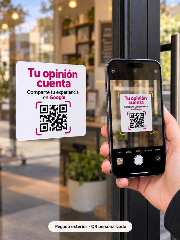 Vinilo QR · Escaneo desde el exterior. Ejemplo de diseño personalizado.