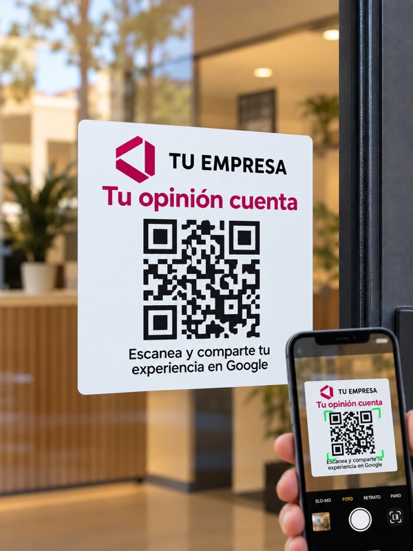 Vinilo reseñas Google para empresas · Pegado exterior. Ejemplo de diseño personalizado.